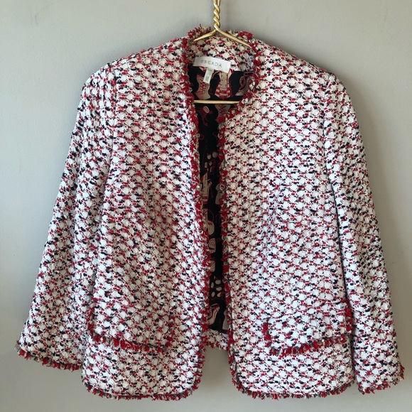 Escada Jackets & Blazers - Vintage Escada Couture Red Black White Tweed Boxy Blazer Jacket 12/42